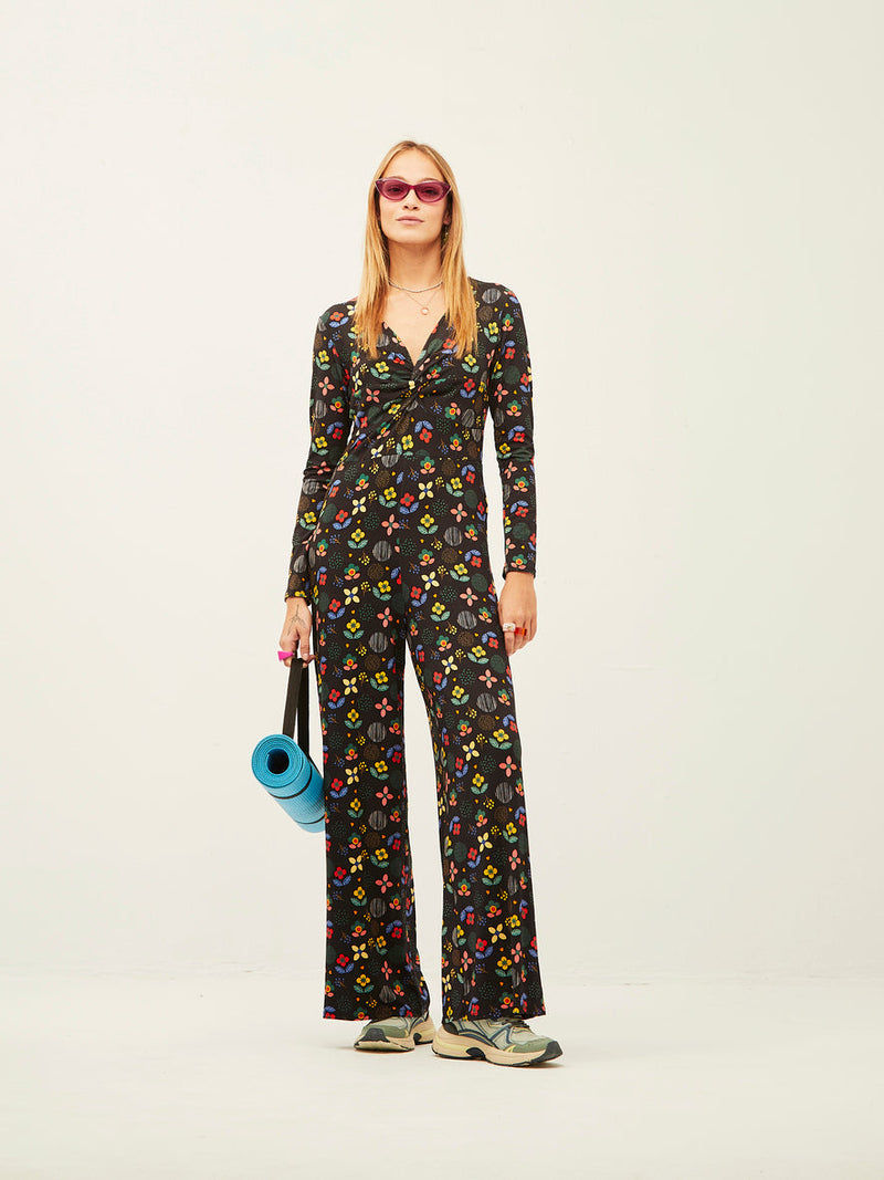 Black Flower Garden Knot Jumpsuit