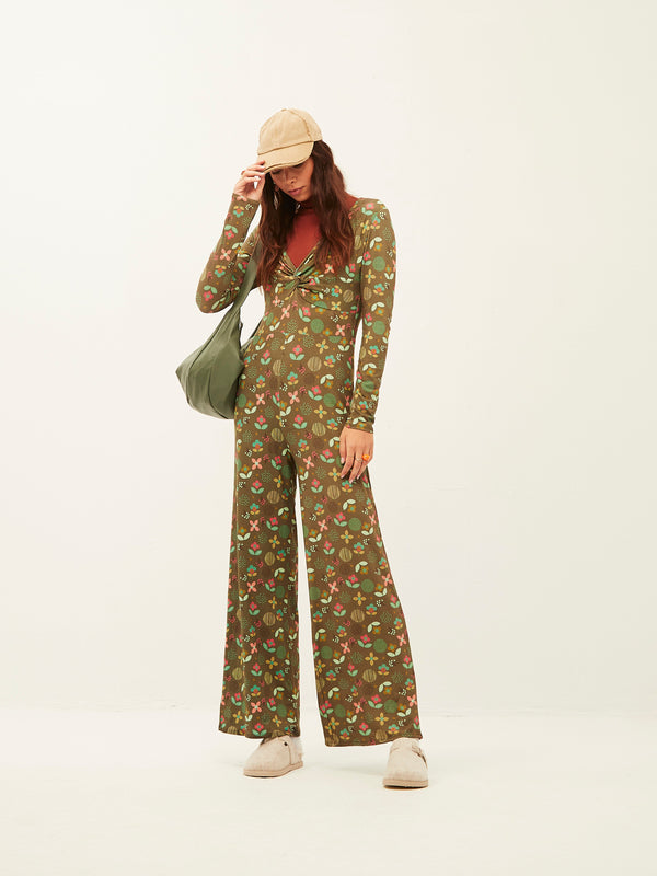 Green Flower Garden Knot Jumpsuit