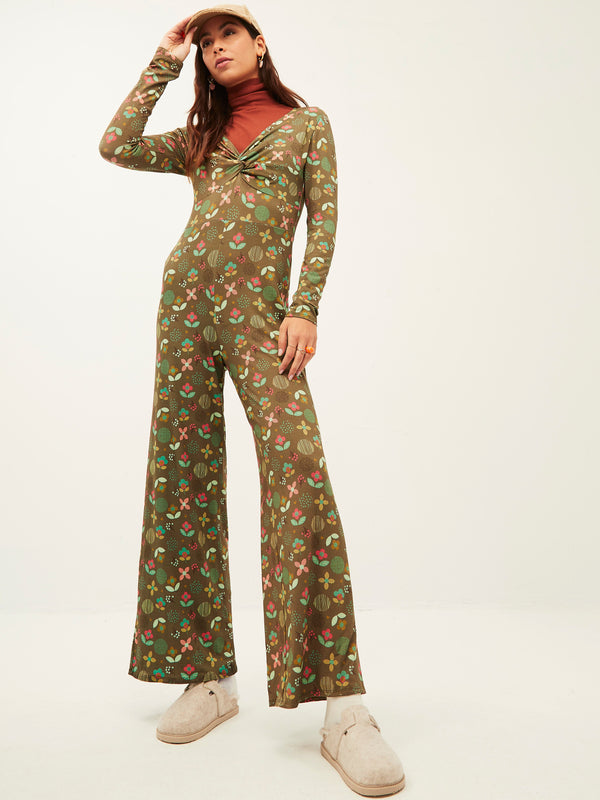 Green Flower Garden Knot Jumpsuit