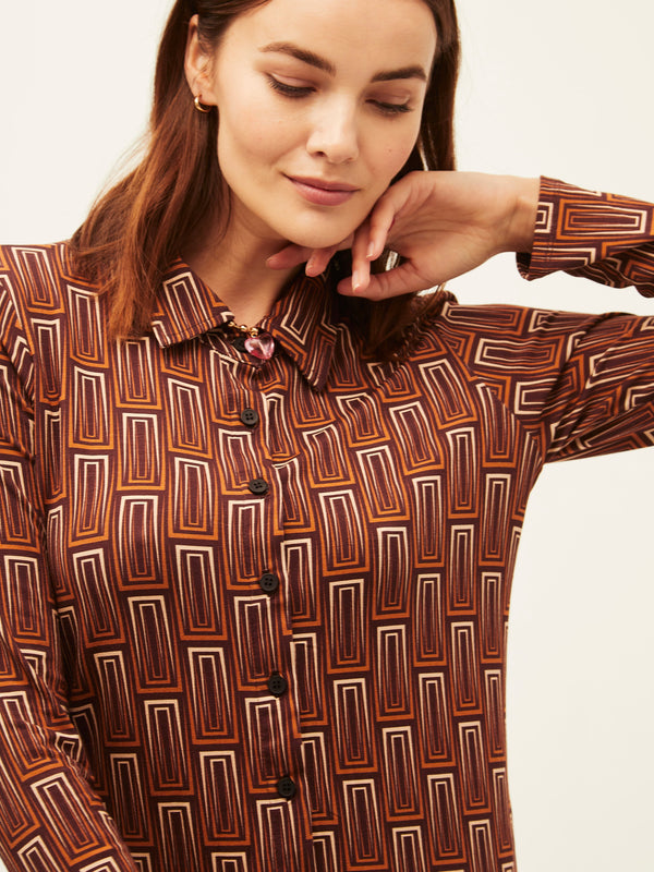 Camisa Brown Geometric Lines