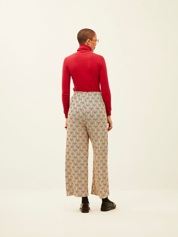 Tie Waist Pants Off White Geometric Lines