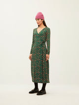 Vestido Cuello Pico Corte Falda Green Leopard