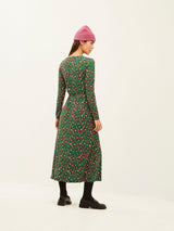 Green Leopard V-Neck Skirt Cut Dress