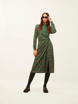 Green Leopard Ruched Shirt Dress