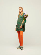 Long T-shirt with Gathered Cuffs Green Leopard