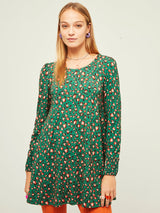 Long T-shirt with Gathered Cuffs Green Leopard