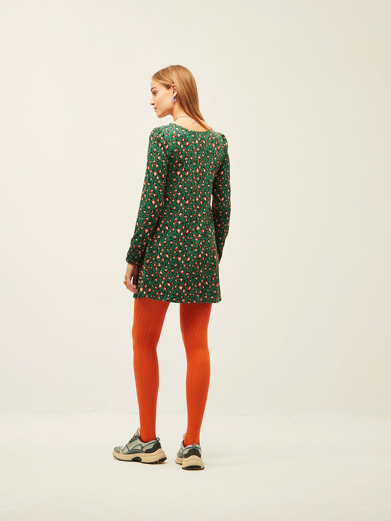 Long T-shirt with Gathered Cuffs Green Leopard