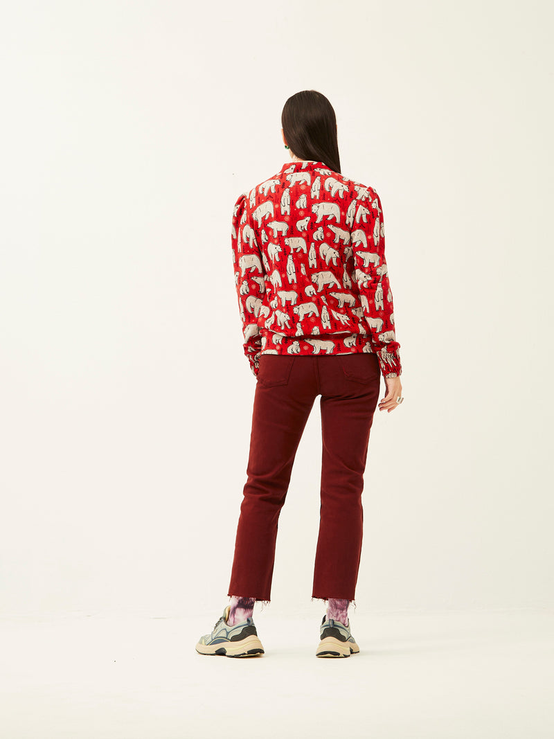 Garnet Polar Bear Gathered Cuff Zip Jacket