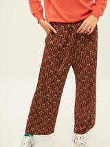 Brown Geometric Lines Tie Waist Pants